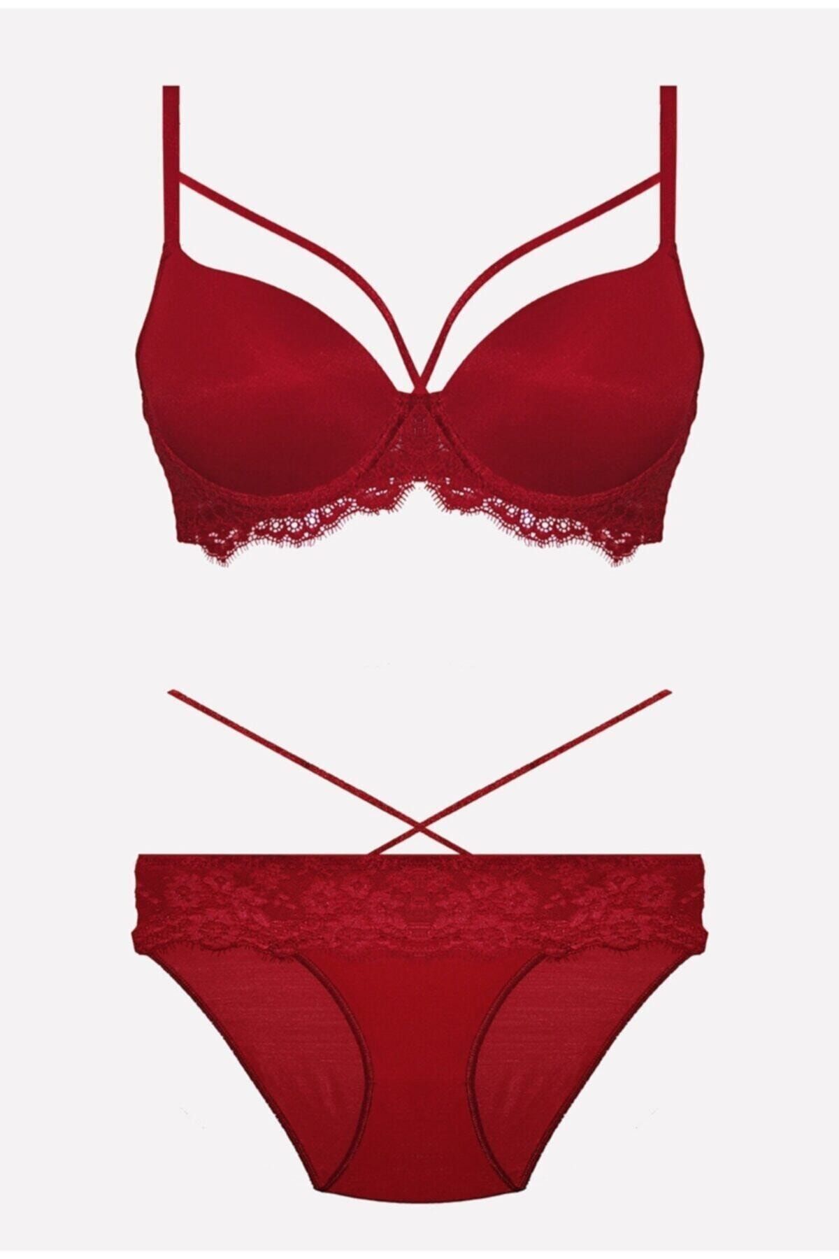 Bestin Women s Burgundy Unsupported Bralette Bra Panty Set Trendyol