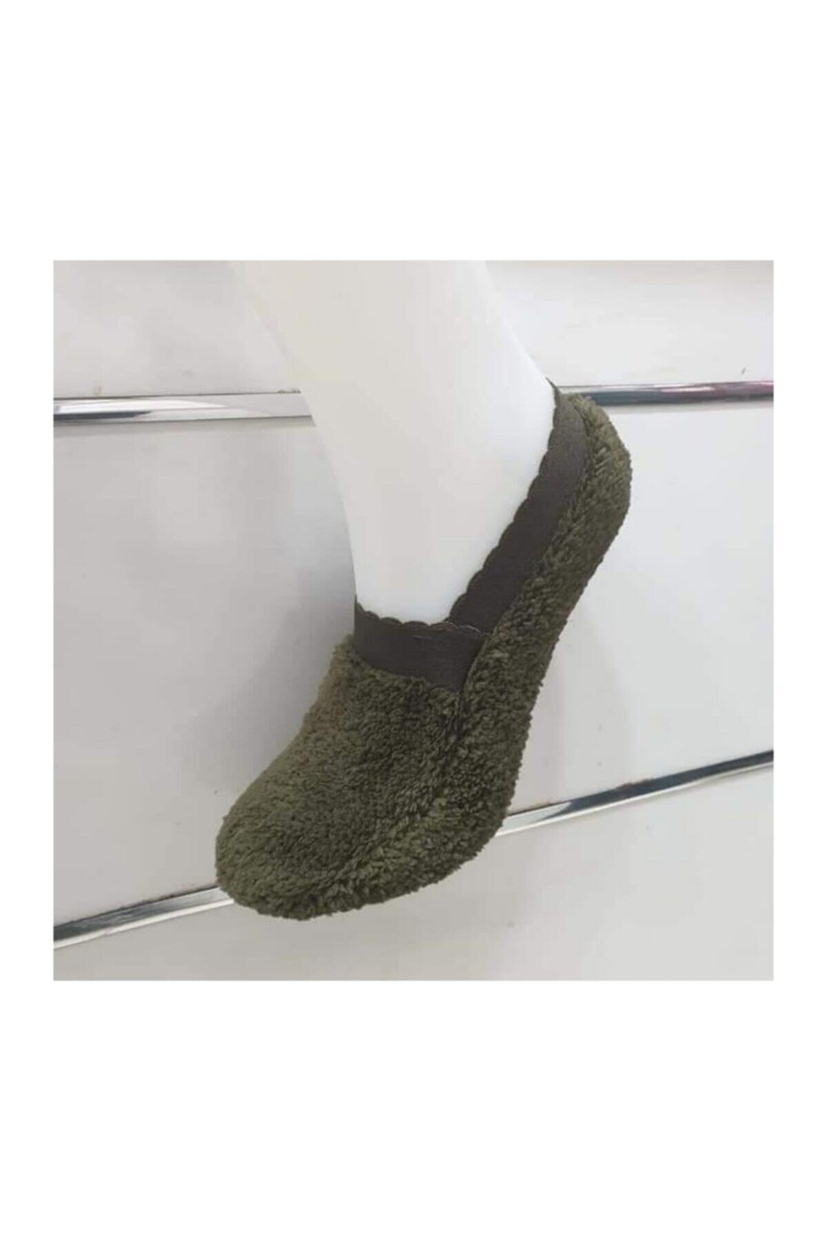 Genel Markalar Kadın Peluş Kışlık Babet Patik Çorap Yesil