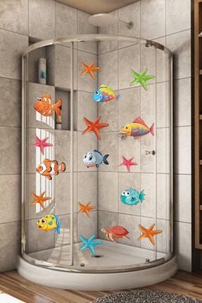 Balıklar Ve Deniz Yıldızları Duşakabin Banyo Sticker Seti assticker0158-143