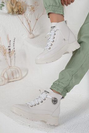 Kadın Beyaz Fashion Denim Bağsız Aqua Dolgu Topuklu Ayakkabı KHGJ20K322