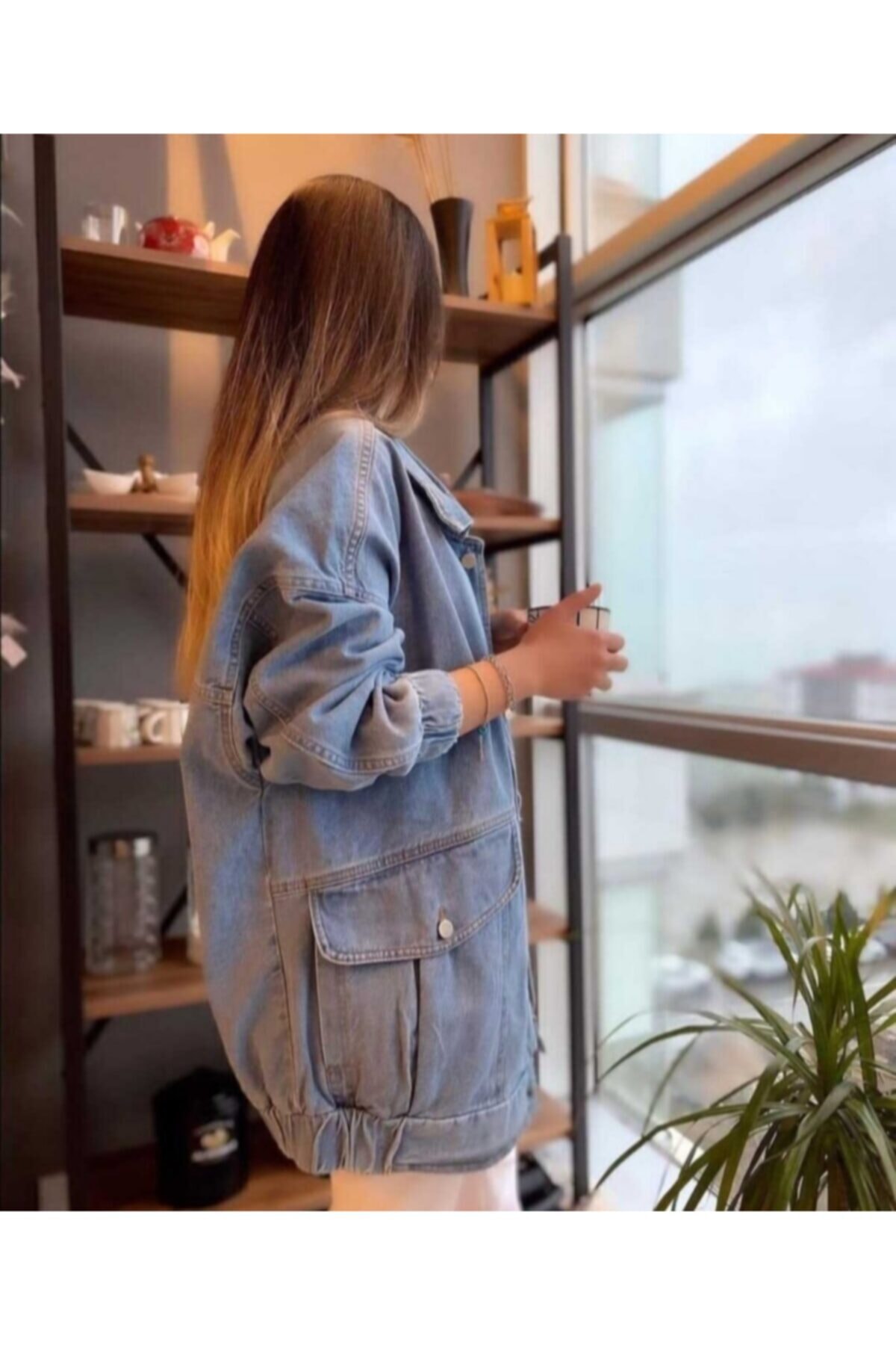 ozzıy34  Kadın Mavi Kot Ceket Oversize - Görsel 2