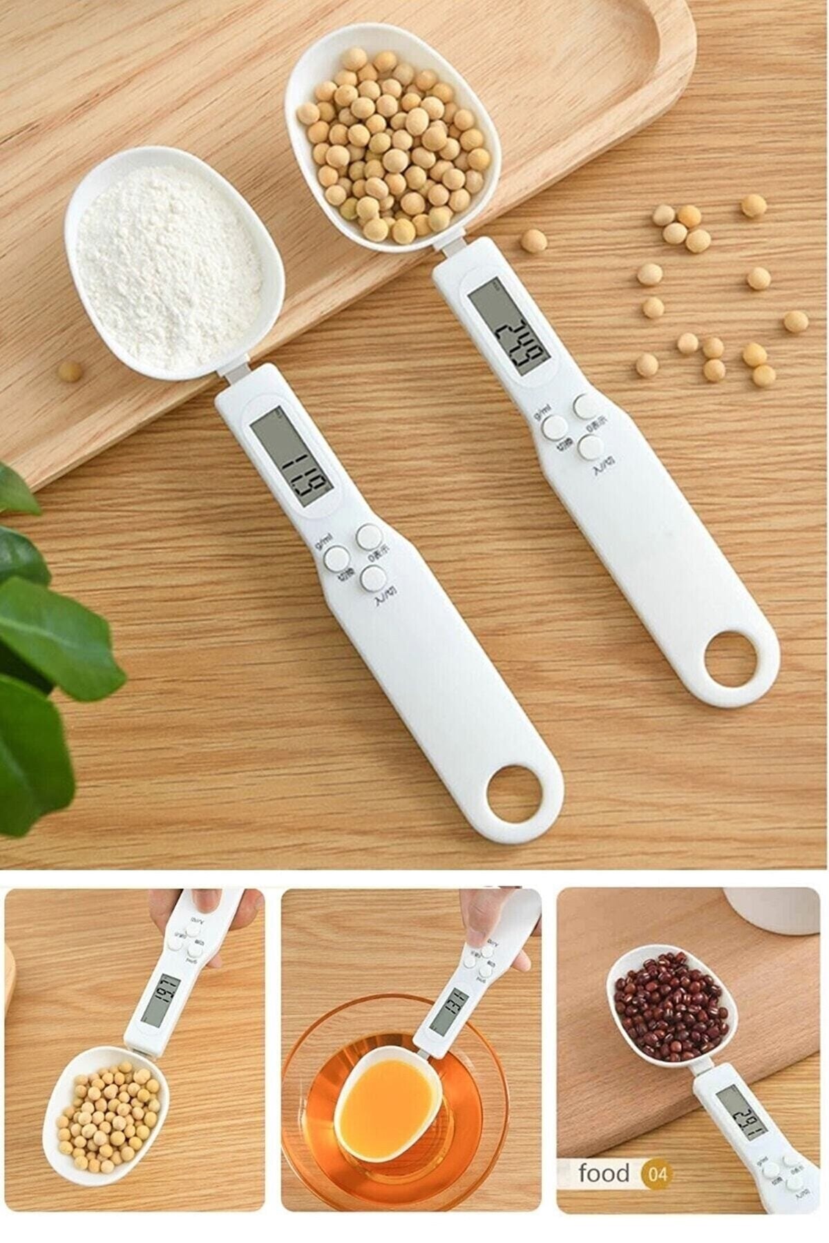 Genel Markalar Lcd Ekran Hassas Dijital Mutfak Ölçüm Kaşığı 500gr./0.1 Gr. Mutfak Tartısı Pilli Beyaz