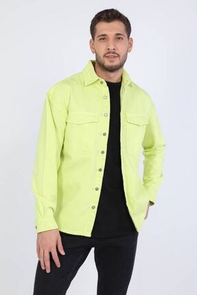 Erkek Oversize Jean Gömlek Neon Yeşil B21-25021-EN
