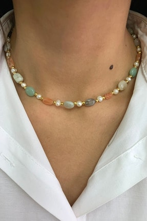 Suerte Accessories Tımbıl Yeşim Akik Akuamarin Dumanlı Kuvars Ay Taşı Doğal T...