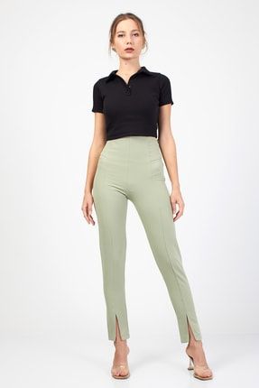 Kadın Yeşil Yırtmaçlı Pantolon BAL-003