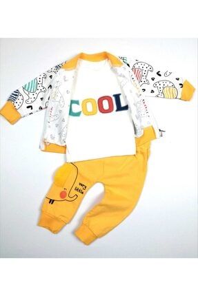 Erkek Bebek Sevimli Fil Baskılı Cool Hırkalı Takım Sarı arya0168