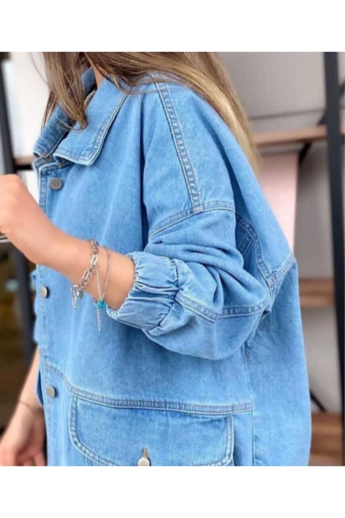 ozzıy34  Kadın Mavi Kot Ceket Oversize - Görsel 4