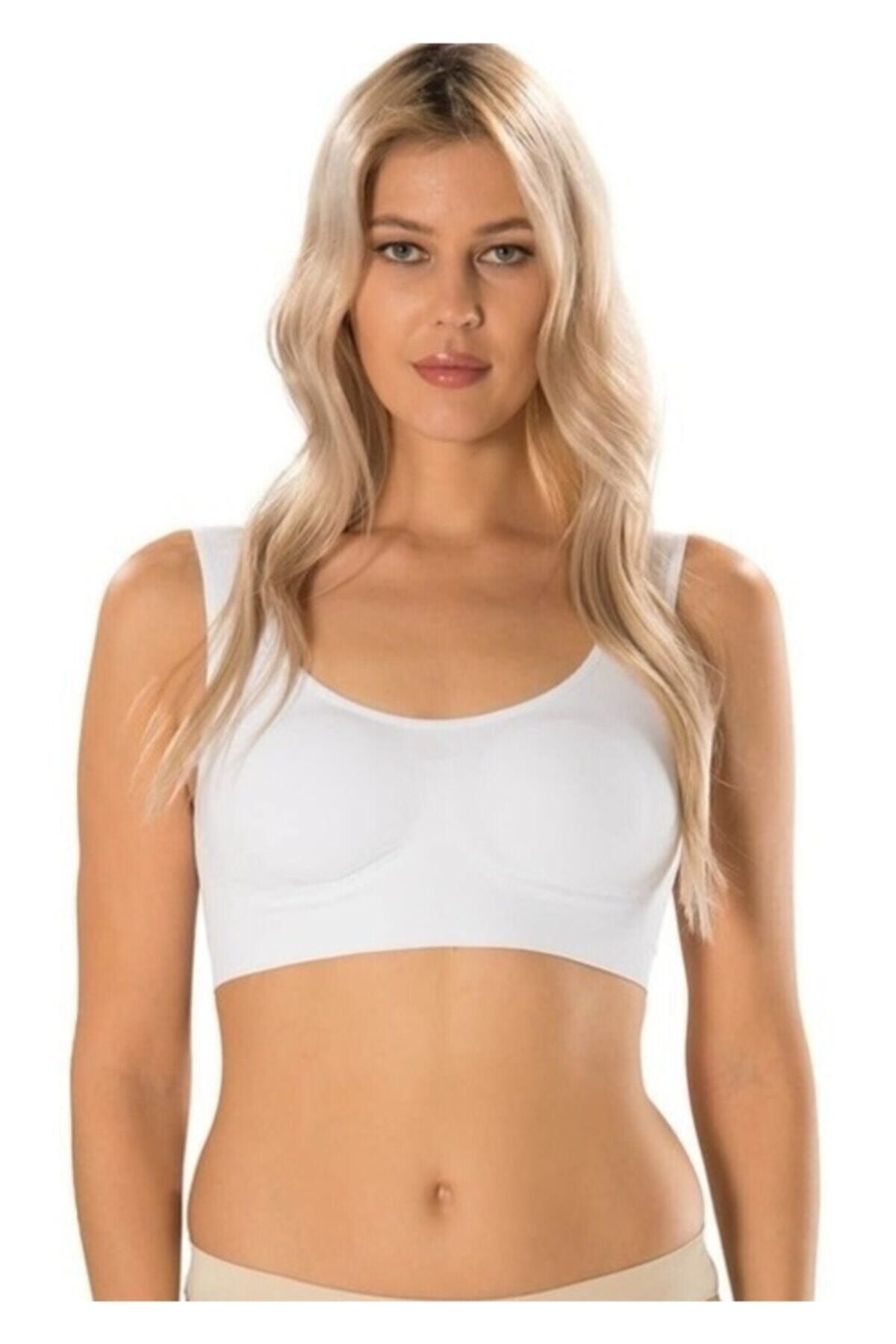 Bestin Women's White Large Size Cotton Padless Padded Bustier Bra - Trendyol