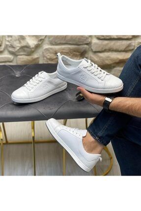 1961 Hakiki Deri Beyaz Erkek Sneakers Ayakkabı 1961 CROCO