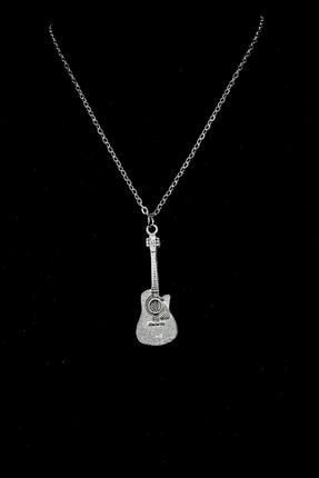 Akustik Gitar Kolye Erkek Kadın Antik Gümüş Kaplama 65 Cm Zincir ERK1695-Z1