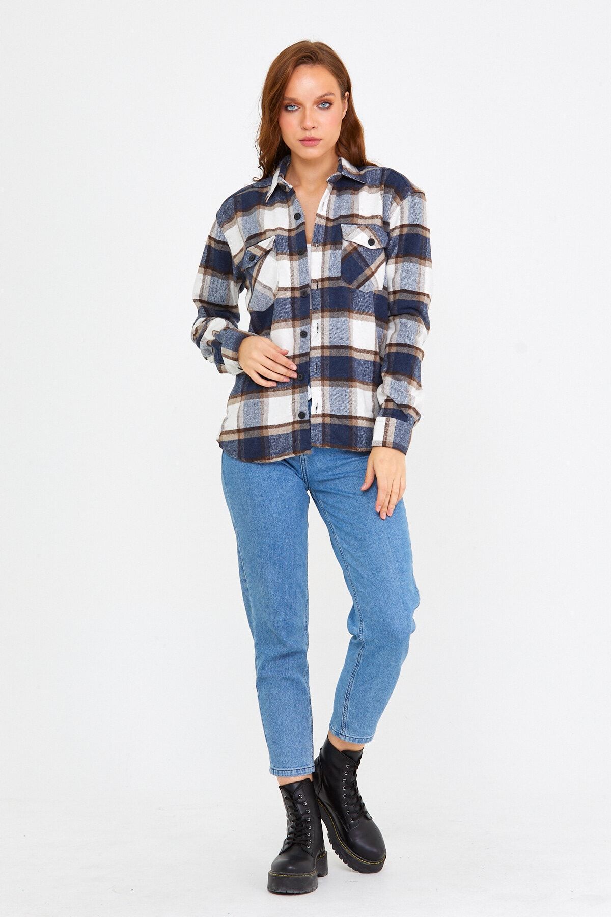 COOL TARZ Blue brown Women s Slim Fit Button Up Collar Double
