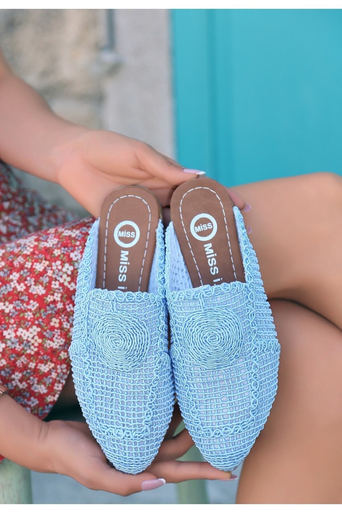 Cusi Bebe Mavisi Örgülü Terlik - Bebe Mavisi