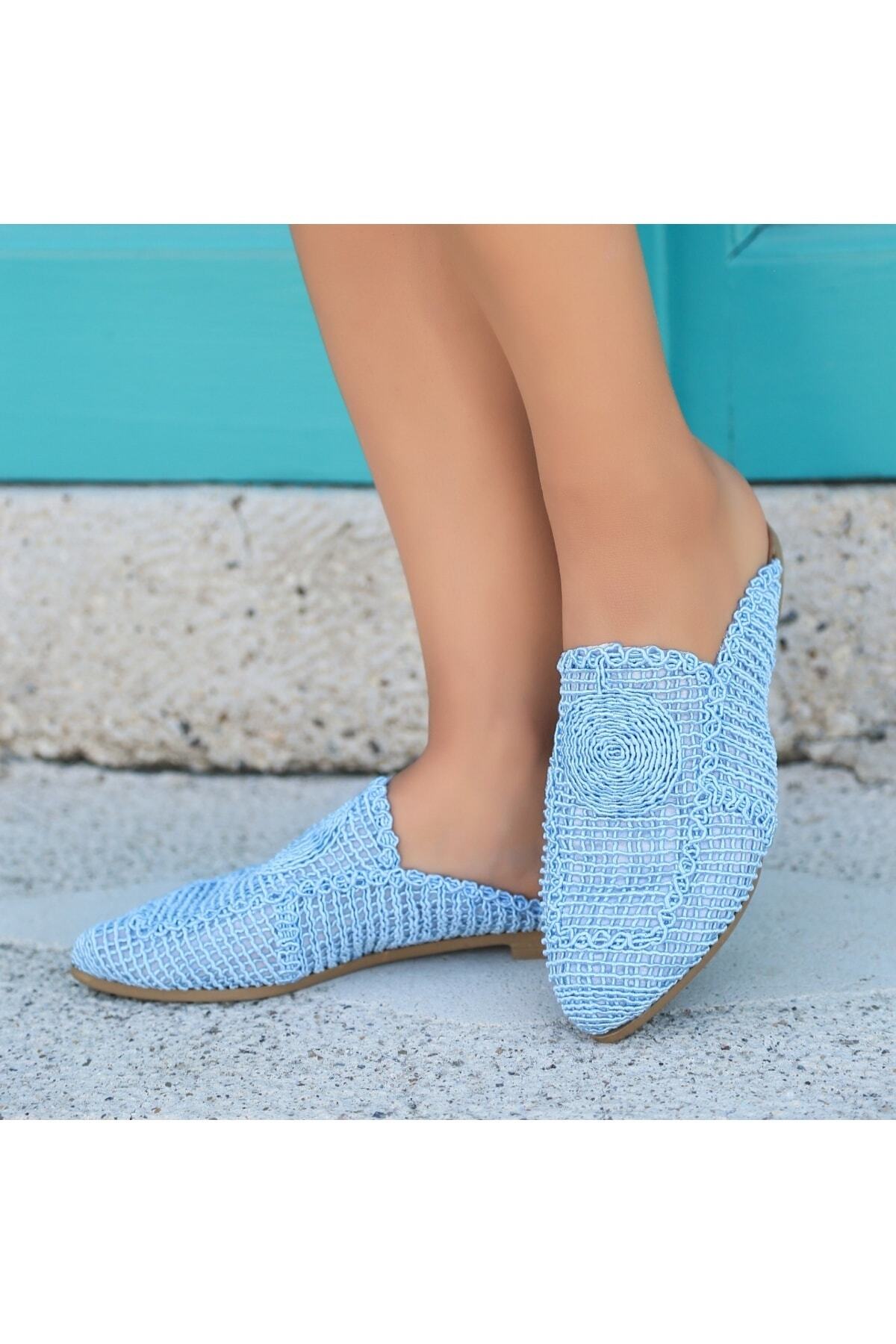 Cusi Bebe Mavisi Örgülü Terlik - Bebe Mavisi