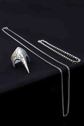 Zihgir Okçu Yüzüğü Ayarlanabilir Gümüş Kaplama Yüzük Küp Bileklik Ve Kolye Set THE011023