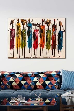 Masai Mara Afrikalı Yağlıboya Insanlar Dekoratif Kanvas Duvar Tablosu BLKD3
