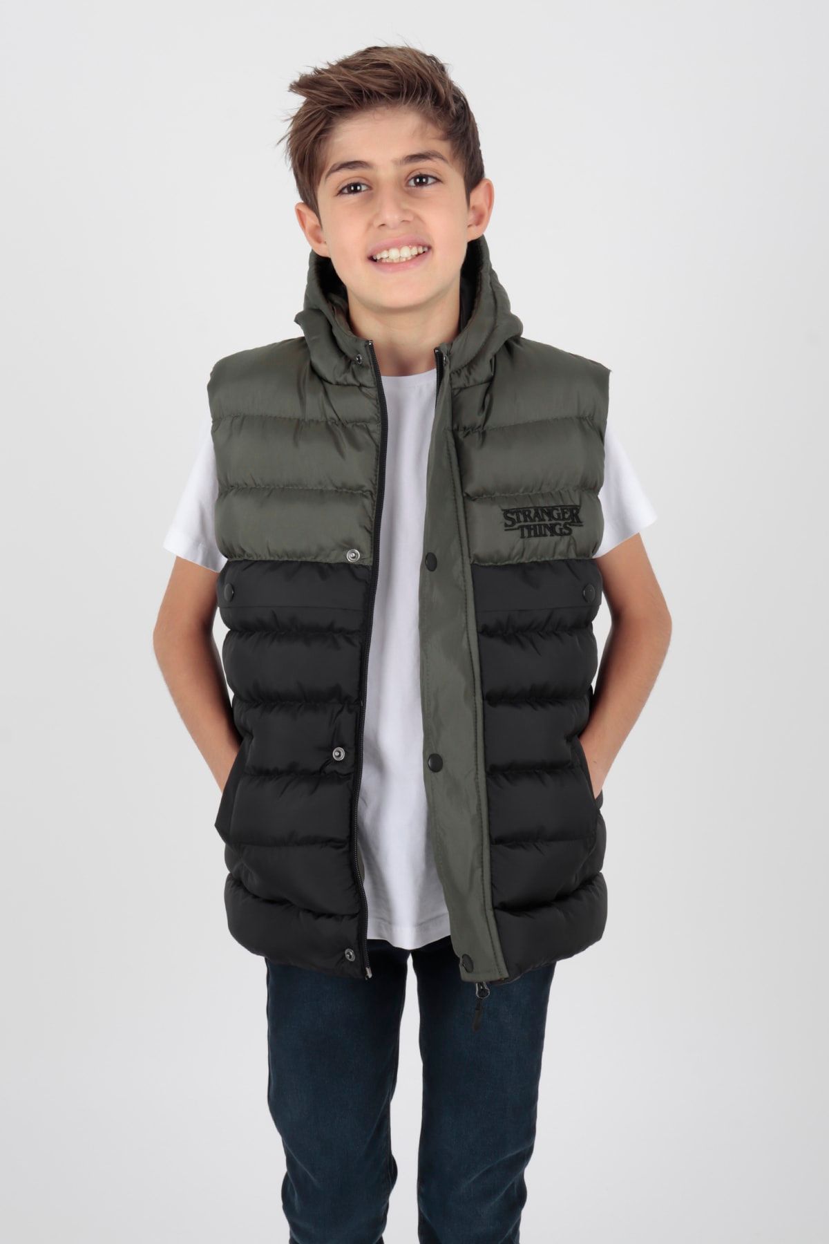 AHENG M Boy s Stranger Embroidered Trend Puffer Vest Ak216162