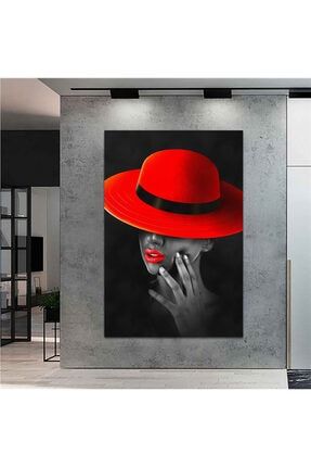 Dev Boyut Kırmızı Şapkalı Kadın Kanvas Tablo (80cm X 120cm) EP2732