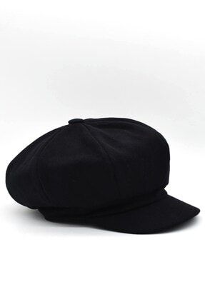 Kadın Siyah Yün Vintage Kasket Şapka KLH7070