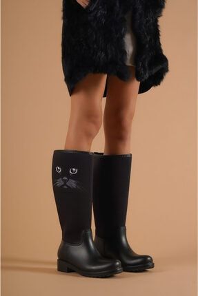 Micky Cat Siyah Cilt Topuklu Kadın Bot M01