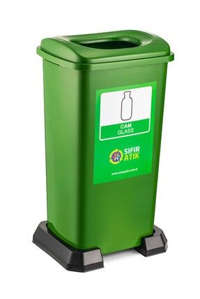 Sıfır Atık Geri Dönüşüm Çöp Kutusu Kovası 70 Lt Yeşil Cam Atıkları KRT2106