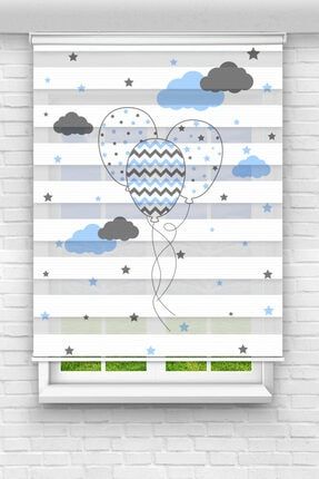 Mavi Gri Bulutlar Ve Balonlar Baskılı Perde - Çocuk Odası Perdesi - Stor Zebra Perde TYC00253201659