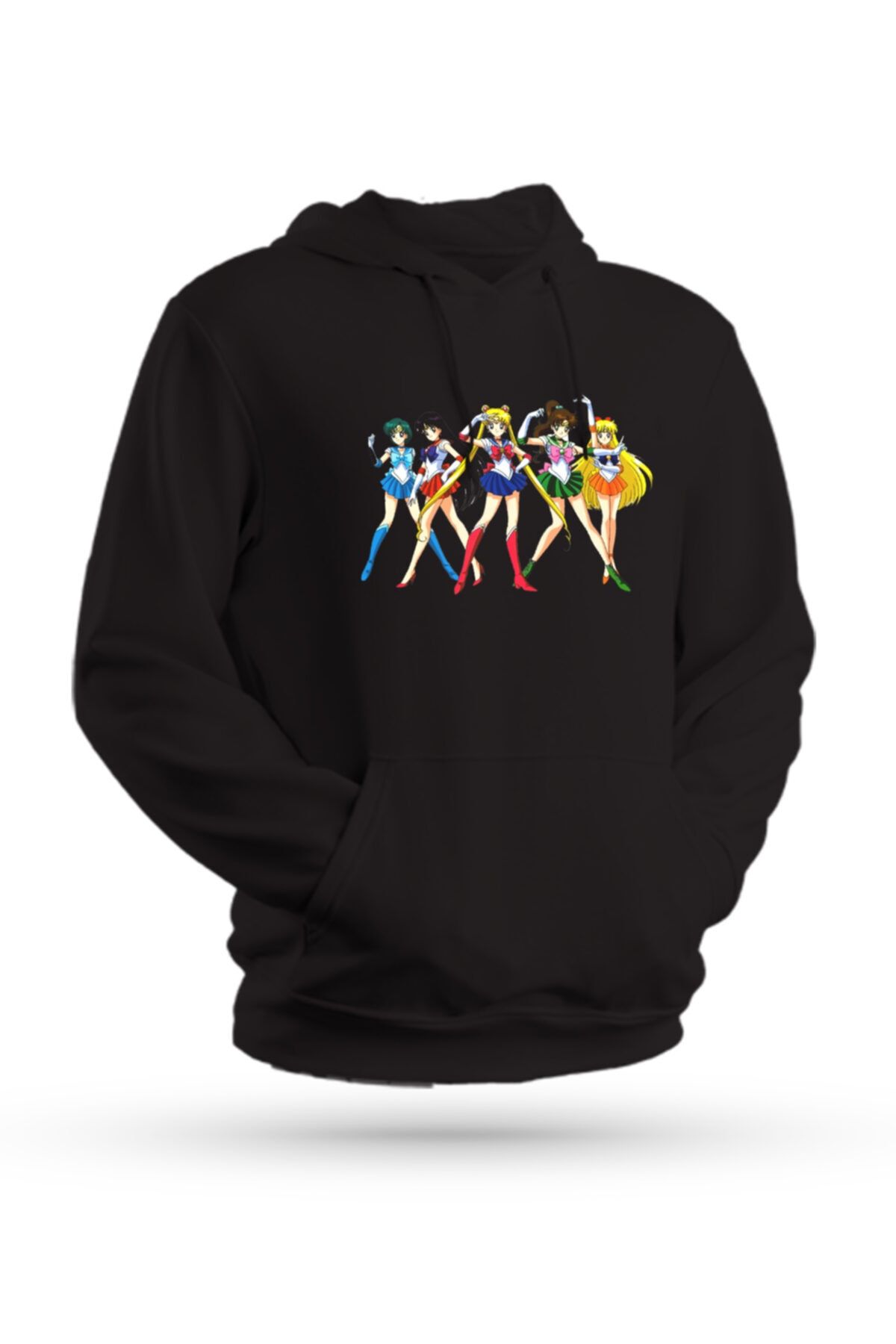 Karya Butik Anime Sailor Moon Printed Black Unisex Hooded Sweatshirt