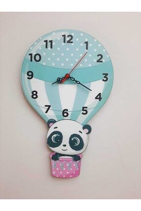 Balon Ve Panda Çocuk Duvar Saati Renkli Eğlenceli Lazer Kesim Uv Baskılı 38001412
