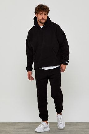 Erkek Oversize Polar Kapüşonlu Sweatshirt Siyah bpbpkpsw