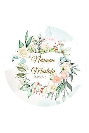 Suluboya Çiçek Modeli 2 Düğün Hediyelik Etiketi 5cm - Sticker ETK00049-5