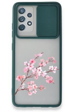 Samsung Galaxy A52 Kılıf Sürgülü Kamera Korumalı Yeşil Hd Baskılı Kılıf - Pembe Çiçek gmsm-a52-v-371