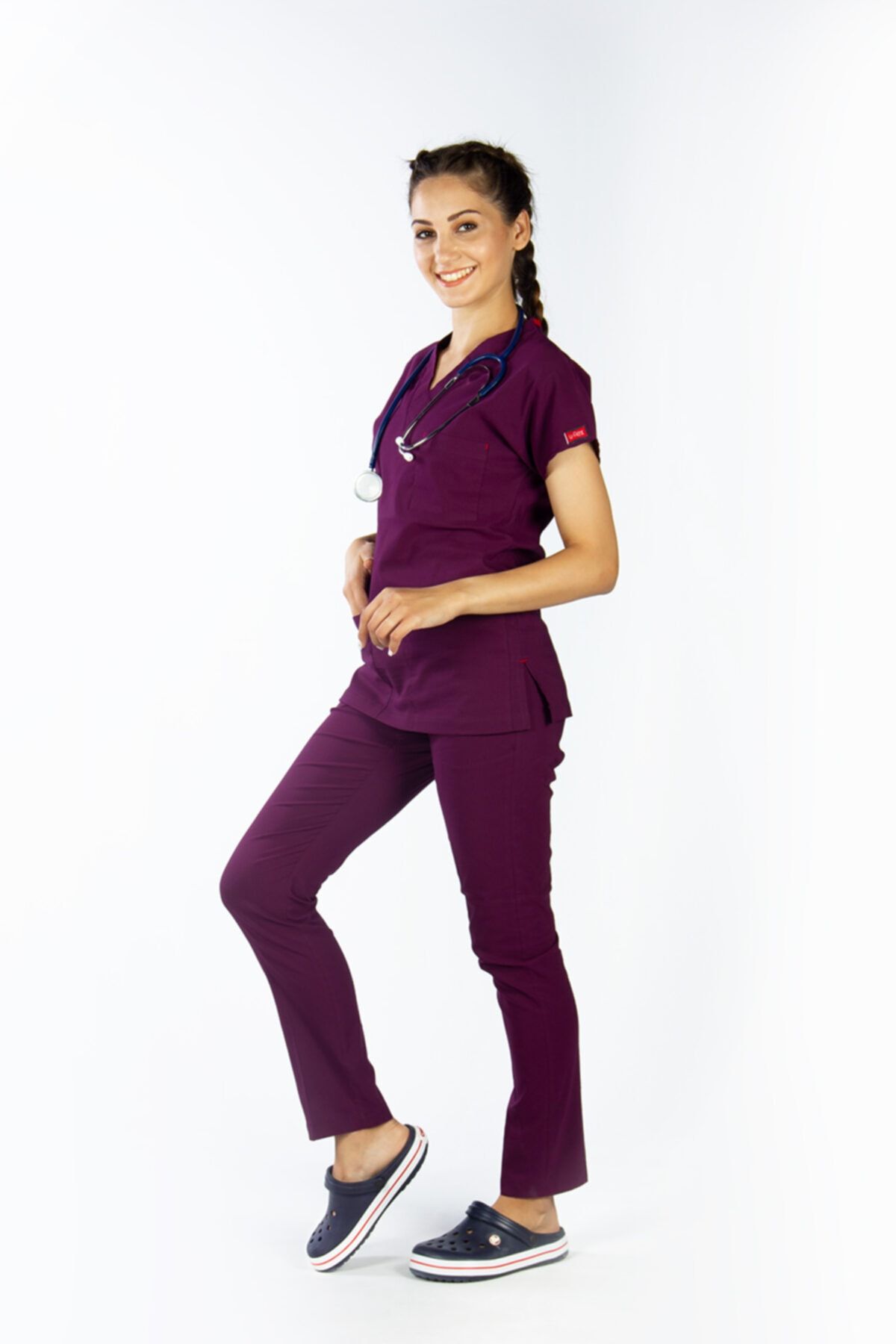 Uçak Medikal Costum Chirurgical Plum U-flex Lycra Nurse Doctor Jersey - XL