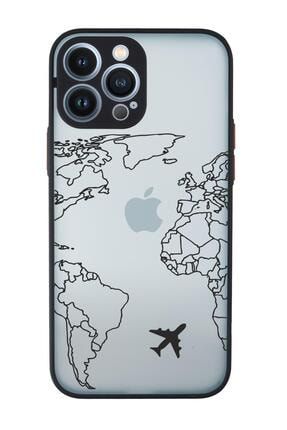 Iphone 13 Pro Max Uyumlu World Map Lines Desenli Kamera Korumalı Buzlu Telefon Kılıfı MCIP13PMAXDSN281409