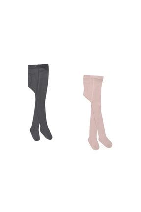 2'li Külotlu Çorap Organik Pamuklu Çorap - Pembe Gri KLCRP