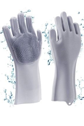 Silikon Sihirli Bulaşık Eldiveni Tencere Yıkama Ovma Tırtıklı Kaymaz Fırın Magic Gloves Eldiveni Tırtıklı Elastik Temizlik Eldiveni Seti