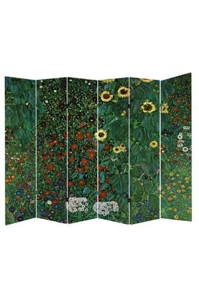 Gustav Klimt Çiftlik Bahçe Ayçiçeği 6kanatlı Oda Bölücü Çift Taraflı Kanvas Paravan stp601-02