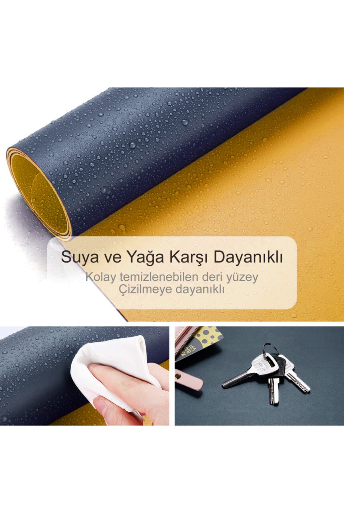 Çift Renk Deri Mousepad Laptop Bilgisayar Için 80x40 cm Sarı Ve Lacivert 2