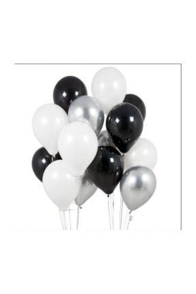 30 Adet Metalik Balon (siyah - Beyaz - Gümüş Gri Karışık) Uçan Balon - Aynı Gün 02112021346