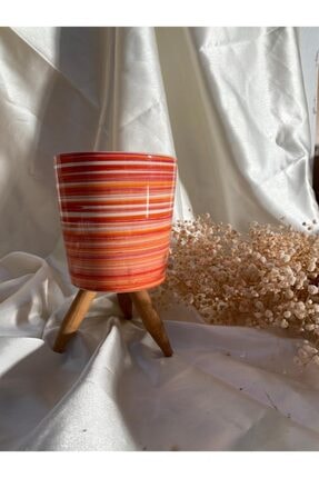AFAM HEDİYELİK Dekoratif Turuncu Zara Desenli Seramik Ayaklı Bitki & Orkide S...