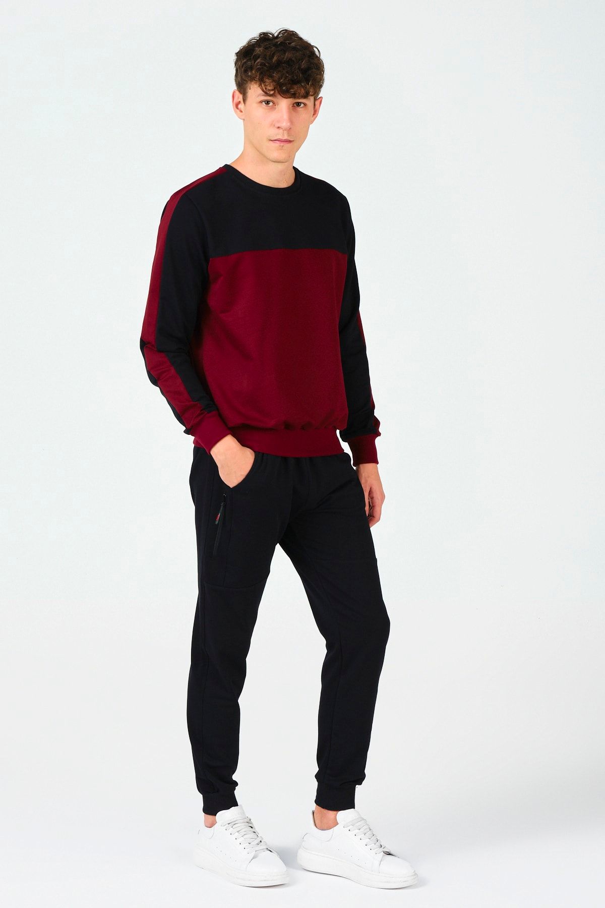 Giymoda Erkek Detaylı Basic Eşofman Takımı Lacivert-bordo