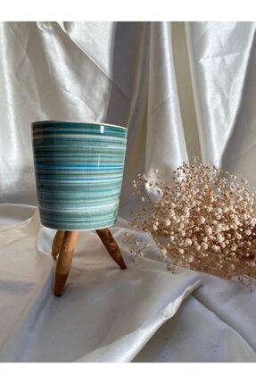 AFAM HEDİYELİK Dekoratif Mavi & Yeşil Zara Desenli Ayaklı Orkide Saksısı