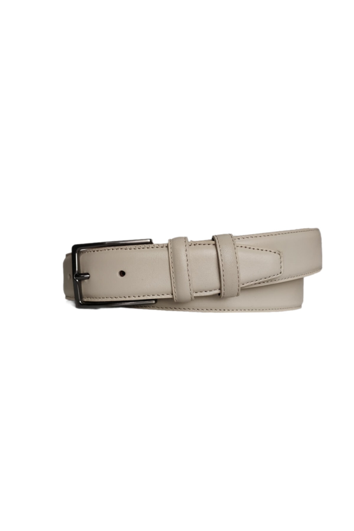 Kar-Pa %100 Hakiki Deri Krem Rengi Dikişli Klasik Pantolon Kemeri, 3.5 Cm