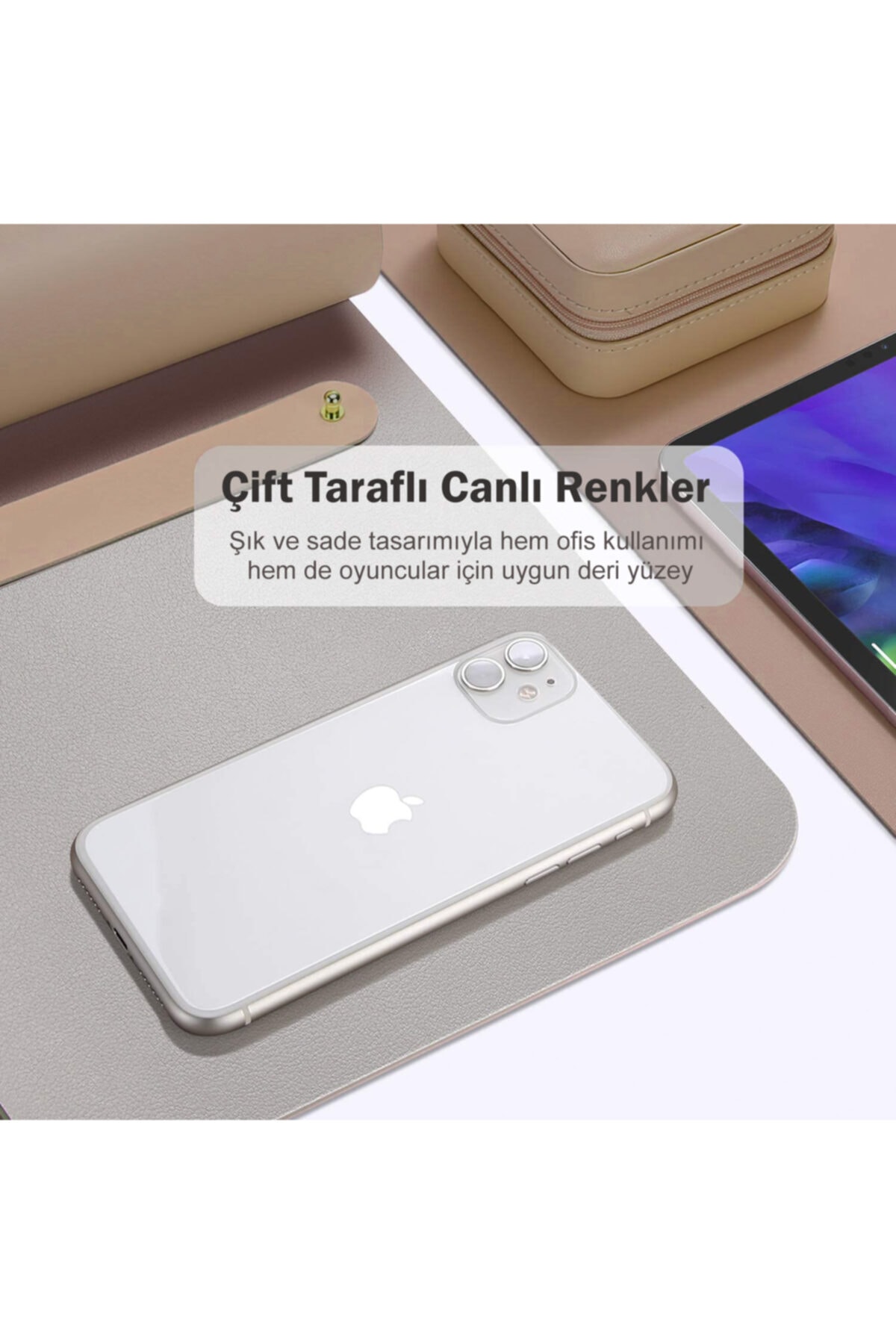 Çift Renk Deri Mousepad Laptop Bilgisayar Için 80x40 Cm Açık Kahve Ve Gri 3