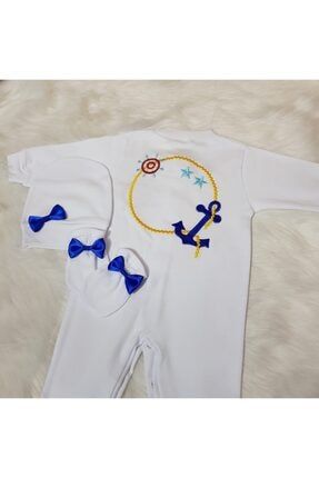 Erkek Bebek Beyaz Denizci Çapalı Tulum gb1096