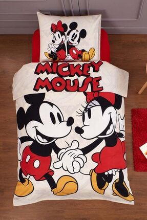 Beyaz Mickey Minnie Mouse Lovely Tek Kişilik Disney Pike Takımı mıckeymouse