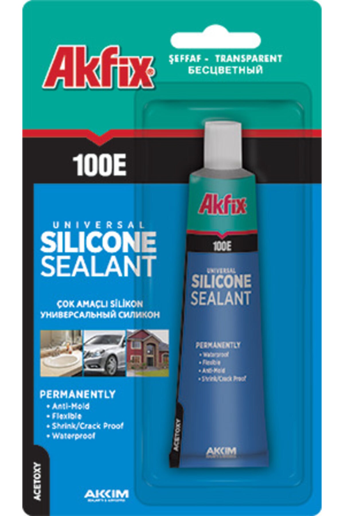 Akfix Silikon Şeffaf Tüp 50 ml 100e