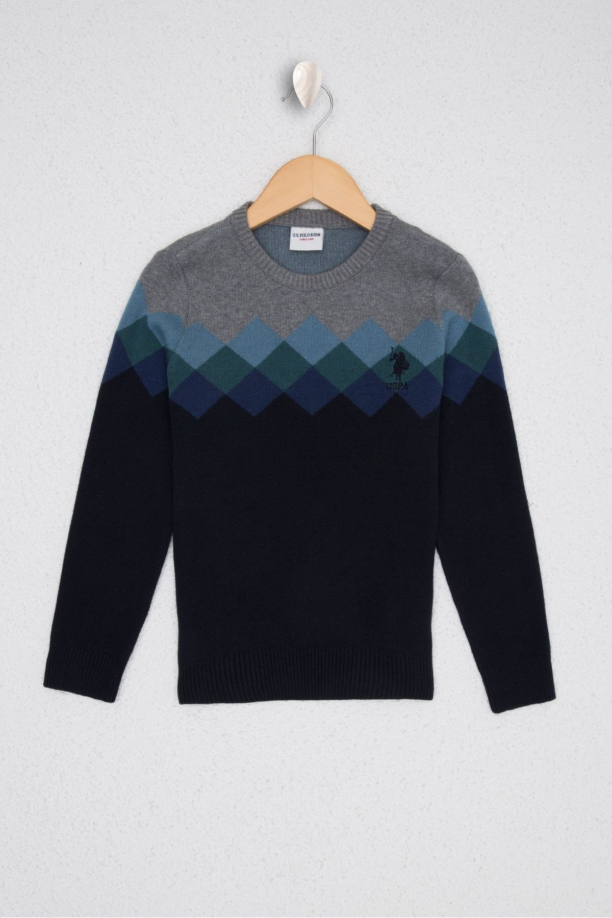 پلیور یو اس پولو پسرانه بچگانه سرمه ای  یقه گرد Us Polo Assn