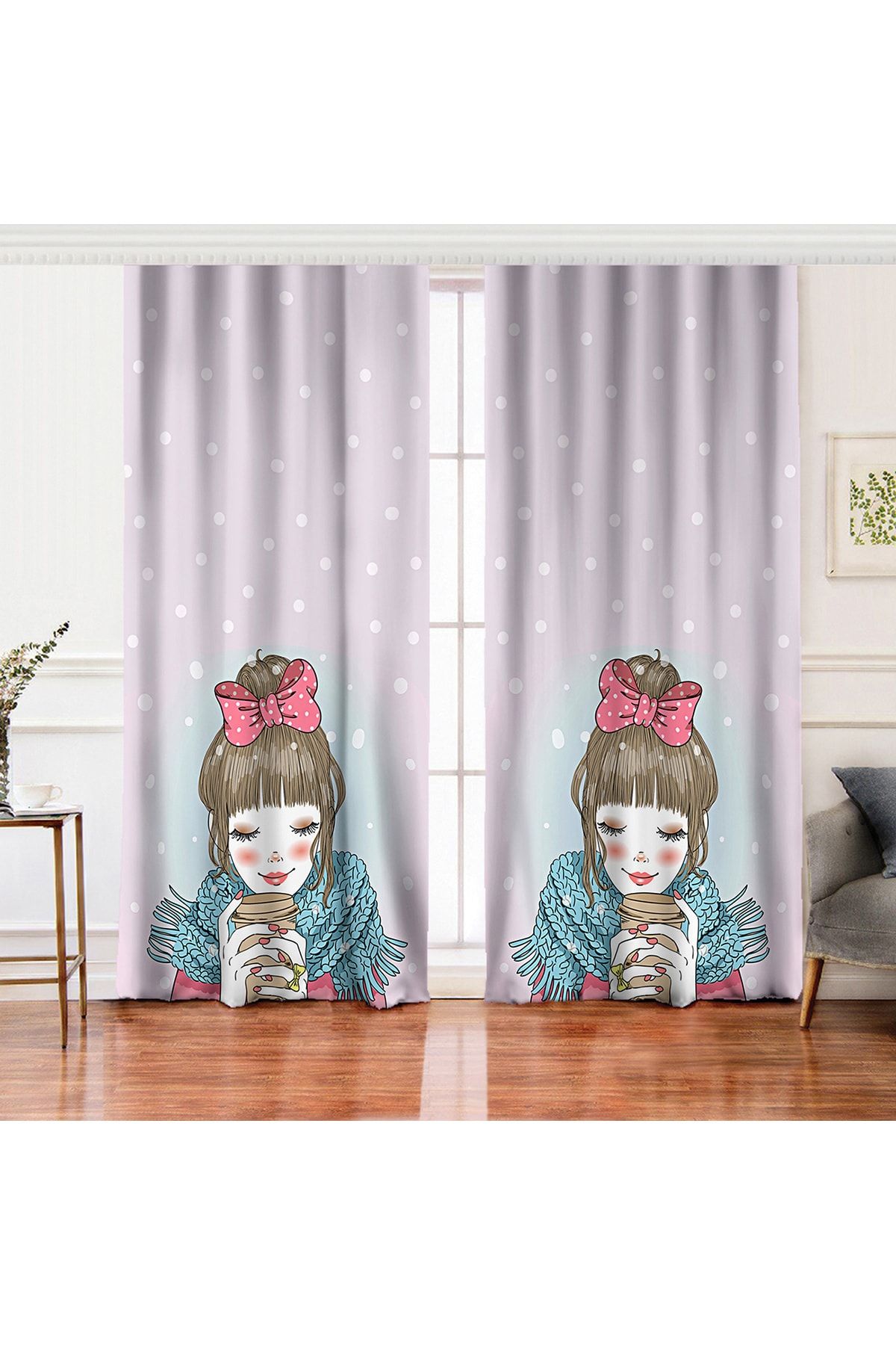 Realhomes Double Wing Fashion Girl Imprimat Digital Cortina De Fundal Pentru Living Modern - 280 x 260