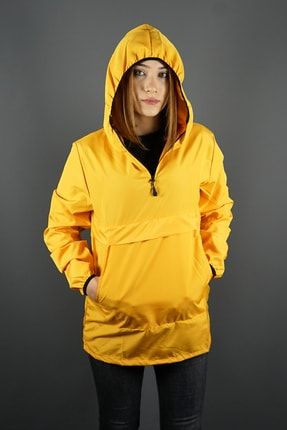Kadın Sarı Kapüşonlu Yağmurluk Mevsimlik Mont Y2G5M4R5LK