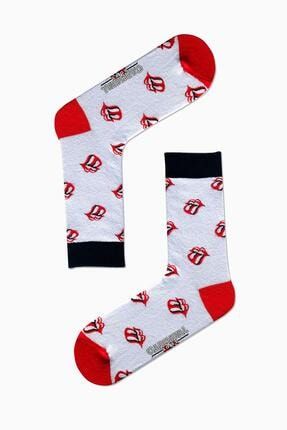 Kırmızı Dil Çıkaran Desenli Renkli Çorap SKT-U1049-36-44