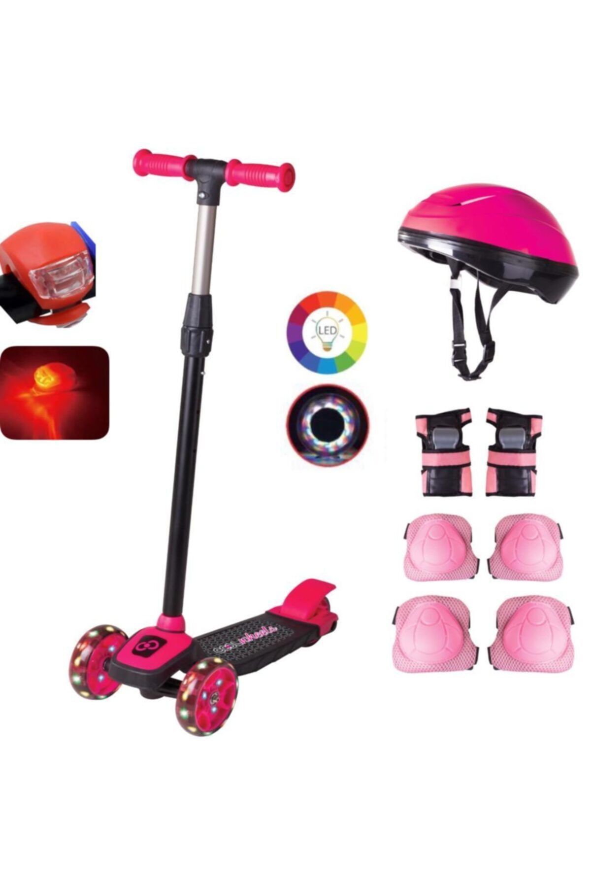 Cool Wheels-Pink Full Set with Twist LED Wheels - Warning Warning Light Led Flashlight with 3 Different Burning Modes 1
